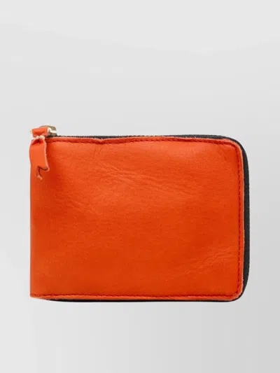 Comme Des Garçons Leather Wallet Textured Rectangular Stitching In Orange