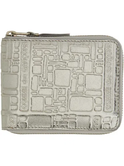Comme Des Garçons Leather Wallet Unisex In Silver