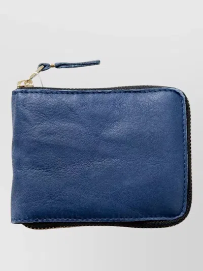 Comme Des Garçons Leather Wallet Zip Around Coin Pocket In Blue
