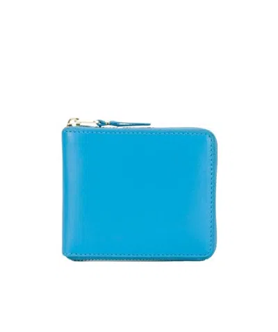 Comme Des Garçons Leather Zip Wallet In Blue
