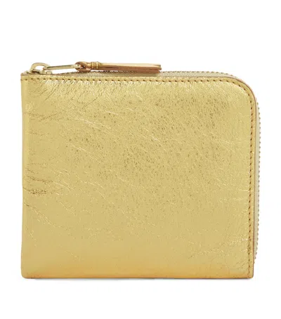 Comme Des Garçons Leather Zipped Card Holder In Gold