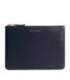 Comme Des Garçons Leather Zipped Pouch In Navy