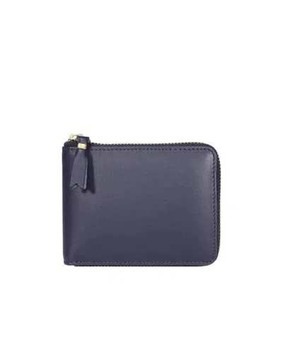 Comme Des Garçons Leather Zipper Wallet In Blue