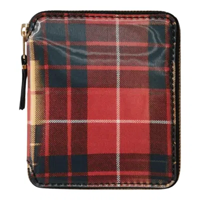 Comme Des Garçons Lenticular Tartan U Zip Wallet In Red