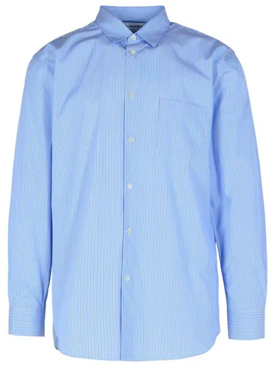 Comme Des Garçons Cotton Shirt With Button-down Collar And Striped Pattern In Blue