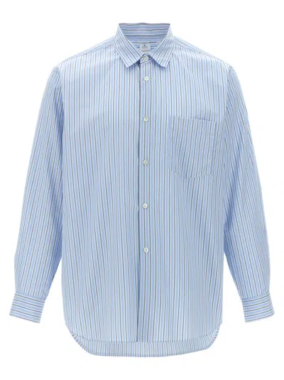 Comme Des Garçons Striped Shirt With Button-down Collar In Blue