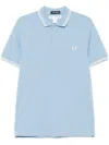 Comme Des Garçons Light Blue Polo With Striped Trim And Button Closure