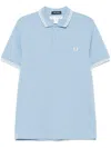 Comme Des Garçons Light Blue Polo With Striped Trim And Button Closure In Blue