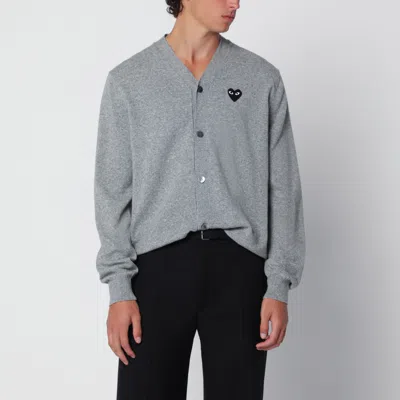 Comme Des Garçons Comme Des Garcons Light Grey Wool Cardigan With Heart Patch In Gray