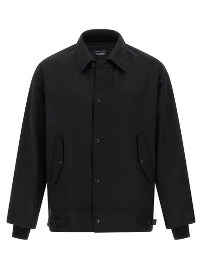 Comme Des Garçons Light Wool Blend Overshirt With Adjustable Hem And Snap Button Details In Black