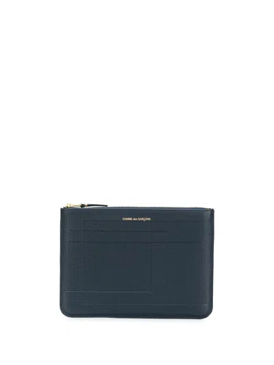 Comme Des Garçons Line Pattern Wallet In Blue
