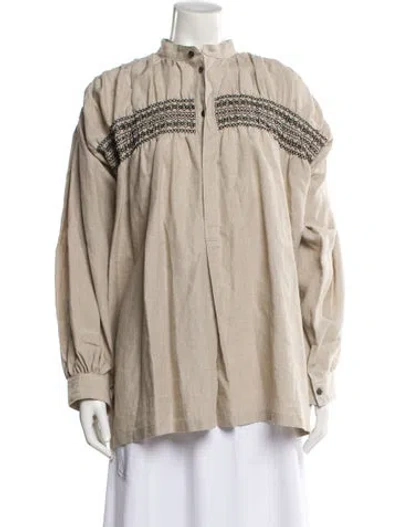 Pre-owned Comme Des Garçons Linen Graphic Print Blouse In Neutrals