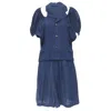 Comme Des Garçons Comme Des Garcons Linen Ruched Sleeve Cut Out Top Shorts Set In Blue