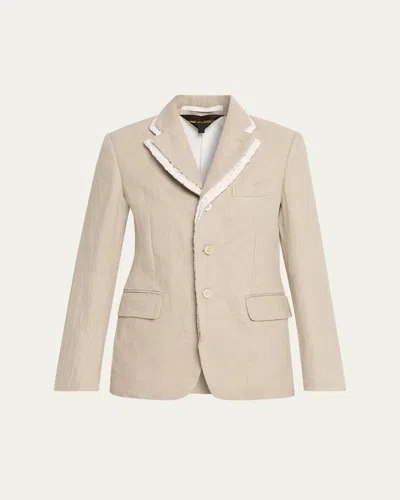Comme Des Garçons Linen-blend Crochet-trim Blazer In Multi