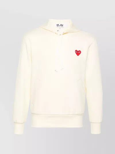 Comme Des Garçons Logo Cotton Hoodie With Drawstring Hood In White