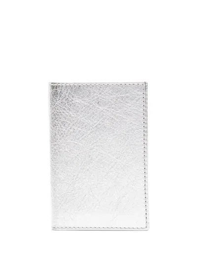 Comme Des Garçons Logo-debossed Metallic Wallet In Silver