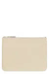 Comme Des Garçons Logo Detail Flat Leather Pouch In Beige