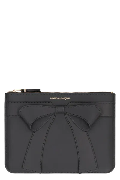 Comme Des Garçons Big Bow Leather Zip Wallet In Black