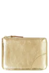 Comme Des Garçons Logo Detail Flat Leather Pouch In Gold