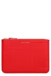 Comme Des Garçons Metal Hardware Rectangular Leather Pouch In Red