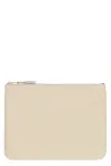 Comme Des Garçons Logo Detail Flat Leather Pouch In Sand