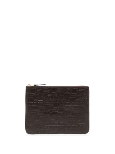 Comme Des Garçons Logo-embossed Leather Wallet In 褐色