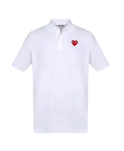Comme Des Garçons Logo Embroidered Polo Shirt In White