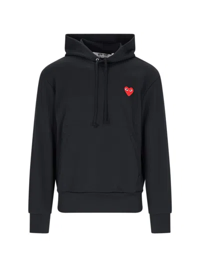 Comme Des Garçons Red Heart Cotton Hoodie In Black