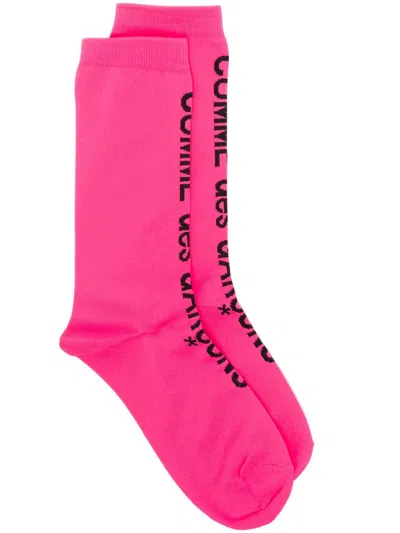Comme Des Garçons Logo-intarsia Socks In Pink