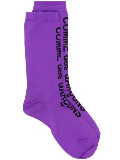 Comme Des Garçons Logo-intarsia Socks In Purple