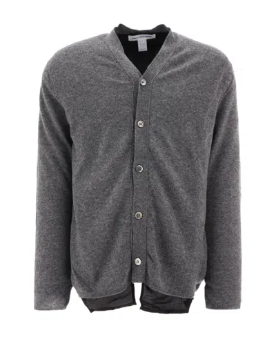 Comme Des Garçons Logo Knitted Cardigan In Gray