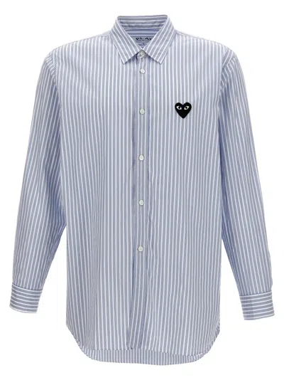 Comme Des Garçons Logo Patch Striped Shirt In Multi