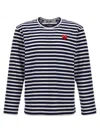 Comme Des Garçons Logo Patch Stripes T-shirt In Blue