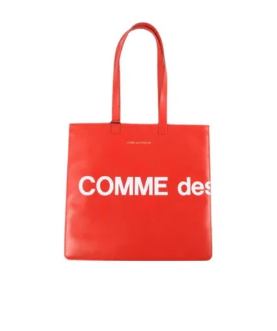Comme Des Garçons Logo Print Tote Bag In Red