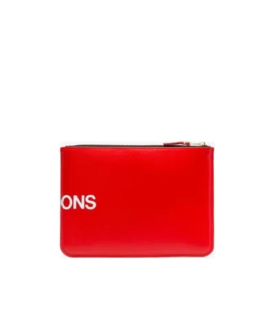 Comme Des Garçons Logo Printed Pouch In Red