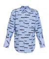 Comme Des Garçons Cotton Shirt With All Over Slogan Print In Blue