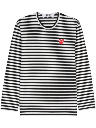 Comme Des Garçons Logo Patch Stripes T-shirt In Black
