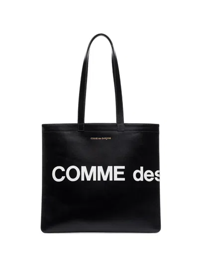 Comme Des Garçons Leather Tote Bag With Logo In Black