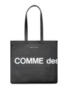 Comme Des Garçons Logo Leather Tote Bag In Black