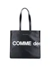 Comme Des Garçons Logo Leather Tote Bag In Black
