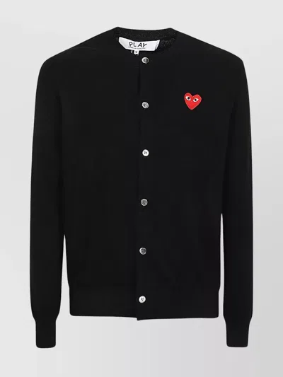 Comme Des Garçons Logo Wool Cardigan With Ribbed Cuffs In Black