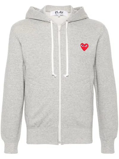 Comme Des Garçons Comme Des Garcons Logo Zipped Cotton Hoodie In Grey