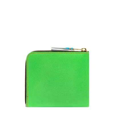 Comme Des Garçons Logo Zipper Square Wallet In Green