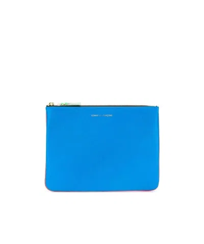 Comme Des Garçons Logo Zipper Wallet In Blue