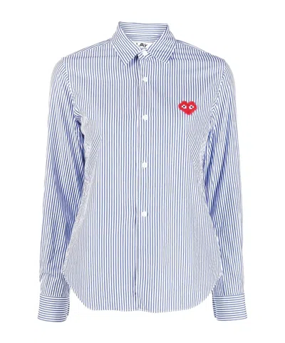 Comme Des Garçons Logo-patch Striped Shirt In Blue