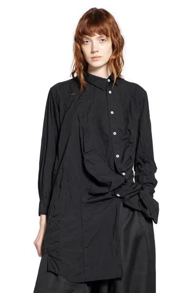 Comme Des Garçons Long Asymmetric Crinkled Nylon Shirt In Black