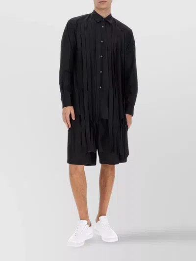Comme Des Garçons Long Shirt With Pleated Front And Fringes In Black