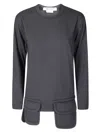 Comme Des Garçons Long-sleeve Black Top With Structural Patch Pockets In Gray