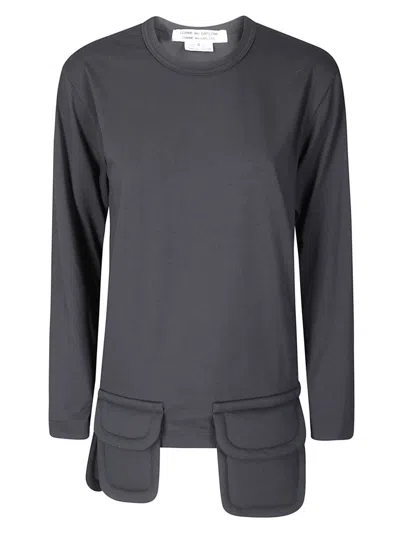 COMME DES GARÇONS LONG-SLEEVE BLACK TOP WITH STRUCTURAL PATCH POCKETS