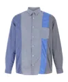 Comme Des Garçons Patchwork Patterned Cotton Poplin Shirt With Fringed Hem In Blue